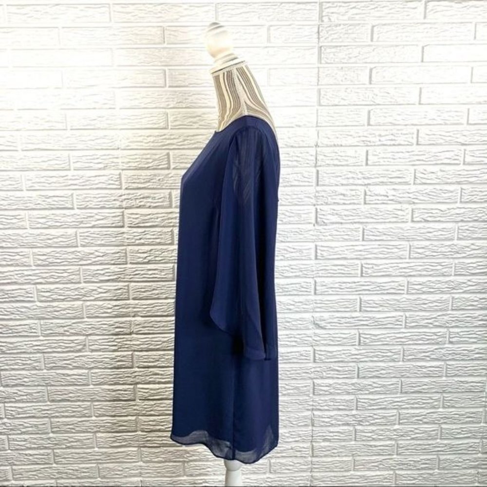 Jennifer Lopez Blue Low Back Dress Sheer Sleeves Size 10 - Picture 5 of 6